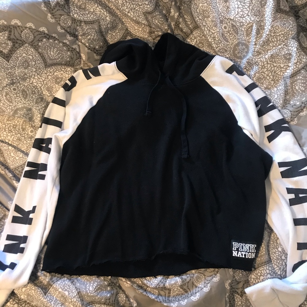 Black and White Pink Nation cropped hoodie